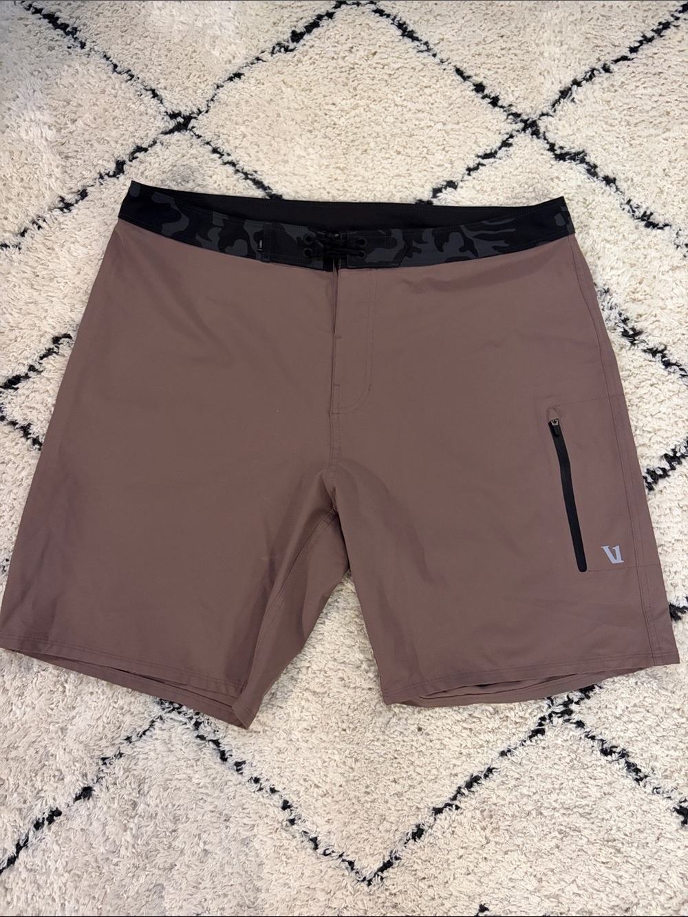 Vuori Men's Brown Swim Board Shorts with Black Camo Waistband
